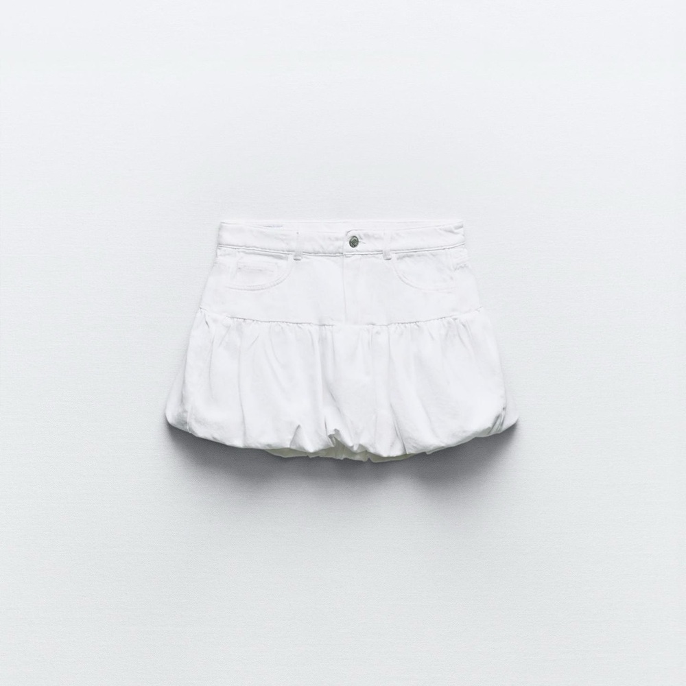Zara White Denim Mini Bubble Skirt Size Small